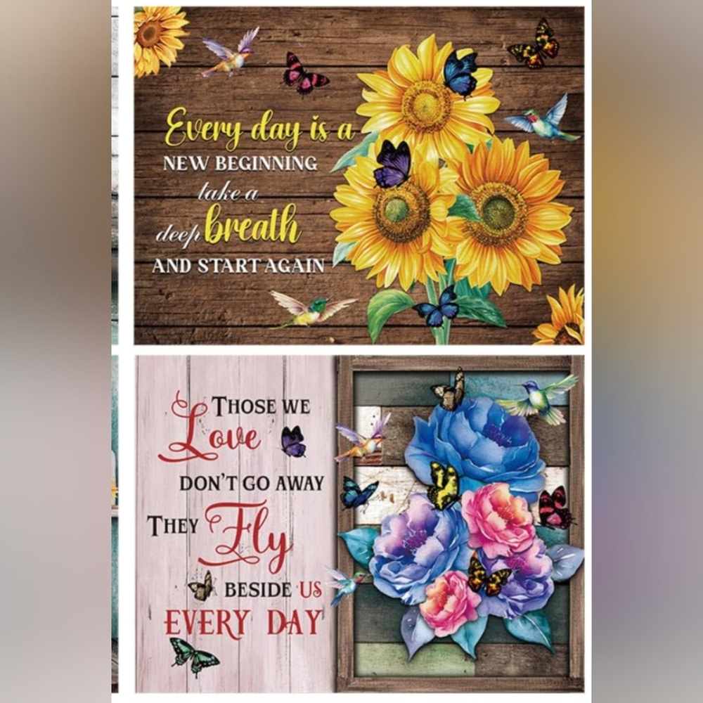 Diamond Dot Painting Art Kits Qty 2, Inspirational Texts And Floral Images New - Picture 1 of 7